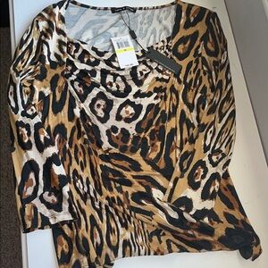 Cable & Gauge Animal Print drape neckline Blouse in Brown & Black